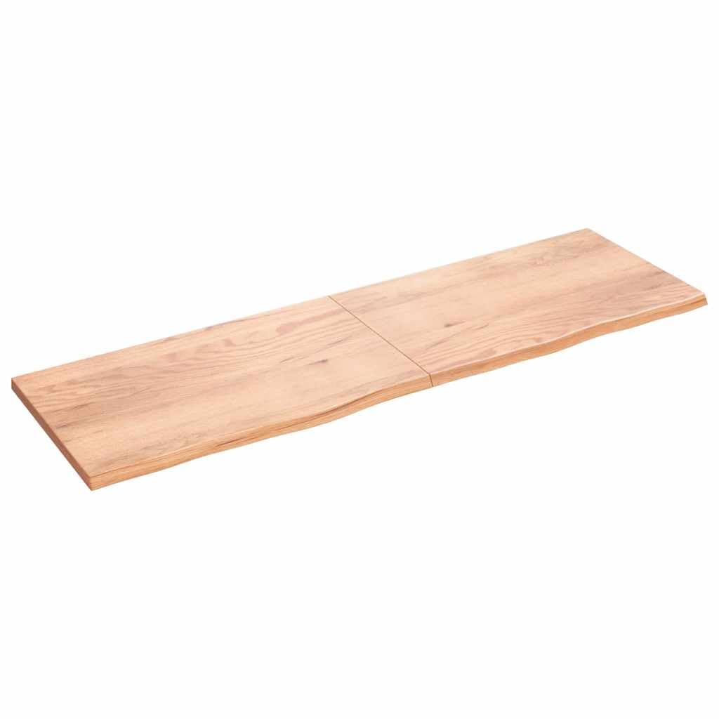 vidaXL Light Brown Bathroom Countertop - Versatile Solid Oak Wood Vanity Top, Handmade with Live Edge, Varnished Surface for Immediate Use, Generous Size