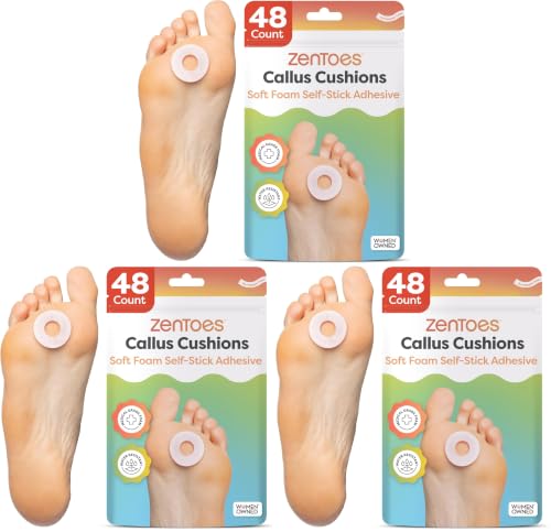 Image of ZenToes Callus Cushions | Water-Resistant Self-Stick Adhesive Corn Pads | Foot, Heel, & Toe Discomfort Relief | Soft Foam for Friction Protection | Ideal for Active Lifestyles | 144-Pack