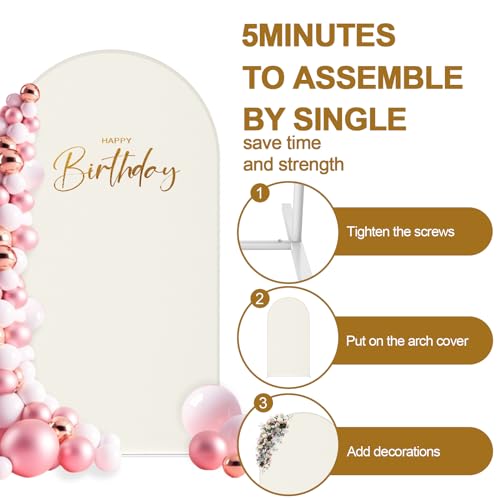 7.3FT Metal Arch Backdrop Stand with Wedding Arch Cover Spandex, Wedding Balloon Arch Backdrop Stand Arch Frame for Birthday Party Baby Shower Bridal Banquet Decoration, Beige - Thumbnail 6
