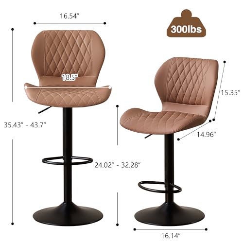 Image of Bar Stools Set of 6, Modern Swivel Counter Height Barstools for Kitchen Island Chairs, Adjustable Faux Leather Bar Stools with Back for Kitchen Counter Bar, Rust