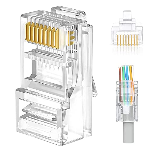 TECH-X RJ45 Cat5, Cat5e, Cat6, Cat6a Pass Through Connectors Pack of 100 | Gold Plated 3 Prong 8P8C EZ to Crimp Modular Ethernet Plug for Solid or Stranded UTP Network Cable Easy and Fast Termination (B09KN7MBTJ) Amazon Price History, Amazon Price Tracker