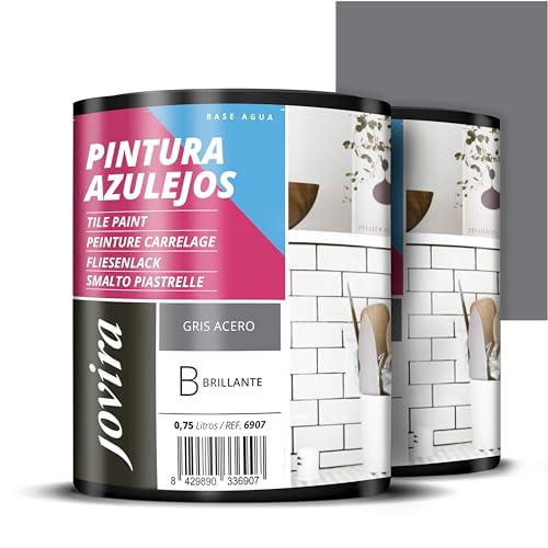 JOVIRA PINTURAS Pintura para Azulejos, Alto Brillo al Agua. Da una imagen nueva a tu cocina y baño. (2x750 Mililitros, Gris Acero) B-4-2