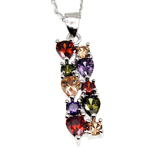 Multi Gemstone Pendants Garnet Amethyst Morganite Peridot Promise Wedding Party Necklaces Pendants (Silver Color)2