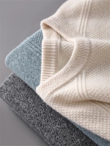 Men's Merino Wool Pullover Knitted Textured Round Neck Solid Color Casual Long Sleeve Warm Sweater Top4