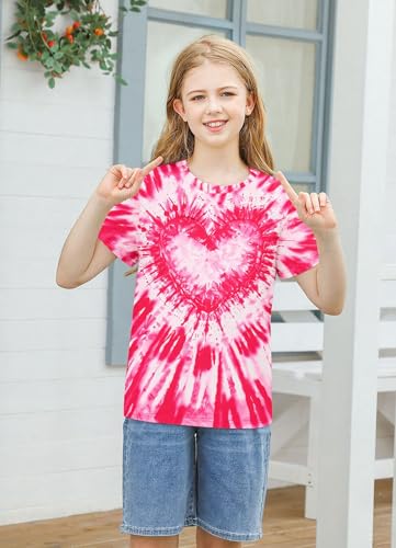 Image of SunFoucs Girls Kids Shirts Size 5-12 Tie Dye Casual Tshirt Short Sleeve Crewneck Tee Top | Short Sleeve Rainbow Tee Top