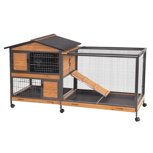 Rabbit Hutch Bunny Cage Strong Iron Frame Rabbit Cage Indoor and Outdoor Chicken Coop with Casters Waterproof Roof, Great for Rabbit,Bunny,Guinea Pig,Chickens.