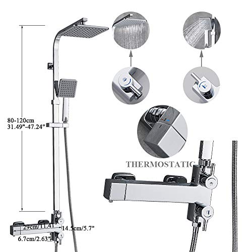 Robinet thermostatique de salle de bain chromé et colonne douche - 7