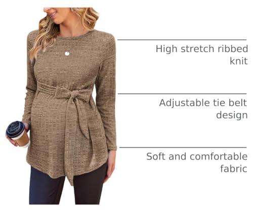 Ekouaer Maternity Shirts Ribbed Long Sleeve Pregnancy Sweater Tops Outfits - image 4