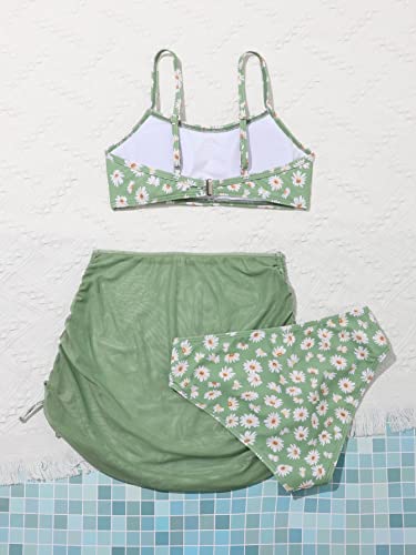 Milumia Girl's 3 Pack Floral Bikini Swimsuit With Drawstring Beach Skirt Swimwear Green 9 Years #TOP2