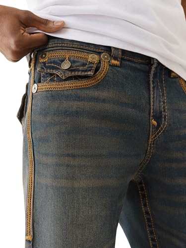 True Religion Men's Super Flatlock Ricky Flap Jeans – Straight Fit Stretch Denim with Signature Flap Pockets2