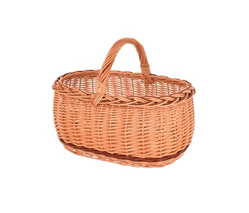 Aqbau Einkaufskorb groß geflochten aus Weide 47 x 35 x 33 cm – Weidenkorb mit Henkel, stabiler Tragekorb, Picknickkorb, Pilzkorb, natürlicher Wicker Basket
