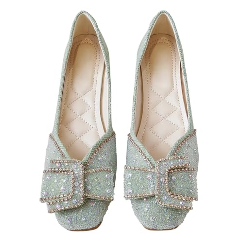 Image of SAILING LU Women's Rhinestone Square Toe Bowknots Ballet Flats Loafers