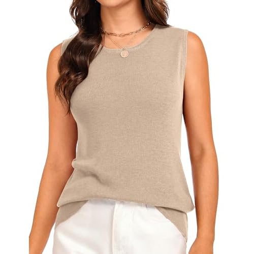 Totatuit Women's Wool Blend Sweaters Vest Crew Neck Sleeveless Lightweight Knit Pullover All Season Tank Tops Apricot Large
