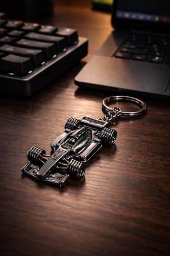 Image of Questsole Premium Metal Formula1 Combo Pack Car & Tyer Keychain - Black Chrome Racing Car Keychain Heavy Duty, Glossy Finish, Motorsport Inspired Gift (MODEL-53)