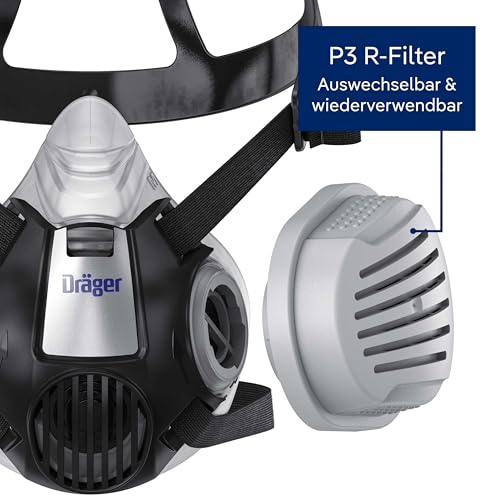 Dräger X-plore 3300 Handwerkerset, Atemschutzmaske mit P3 Partikelfilter – Halbmaske für Handwerker, zuverlässiger Schutz gegen Feinstaub, Partikel & Schimmel, Größe M