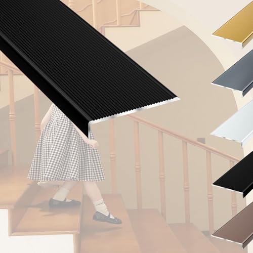 Profilo per Bordi Scale a Forma di L in Alluminio 100/120/150 cm, Antiscivolo Profilo Angolare 10x2cm per Gradini Interni/esterni(Zwart,100cm/3.3ft)