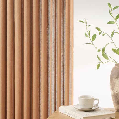 LIMON HOME Terracotta Linen Curtains 63 inch Length Pinch Pleat Curtains for Living Room