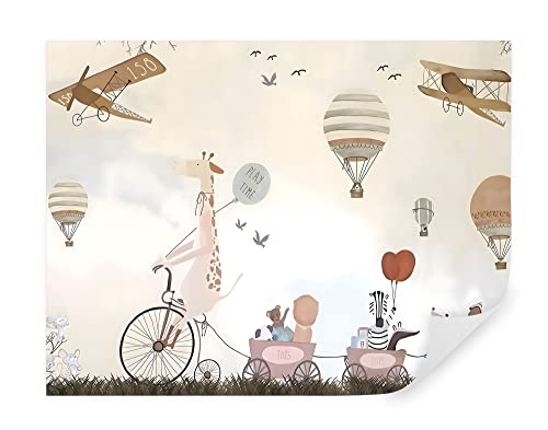 TAPEKO - Carta da Parati per Bambini, Fotomurali 260x180 cm, Mondo dell'Infanzia, Animali, Palloncini, Aeroplani, Murale Fotografica per Cameretta, u08348