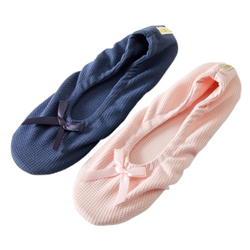 Roxoni Women's Flat Slip On Terry Classic Cotton & Velour Ballerina Slippers (Pack of 2)