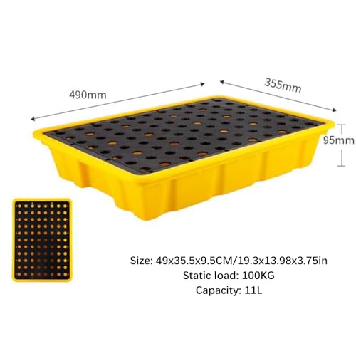 Pallet impilabile per il contenimento di fuoriuscite, vassoio in polietilene da 49x35,5 pollici con superficie antiscivolo, piattaforma resistente e a prova di perdite per fusti di olio e stoccaggio