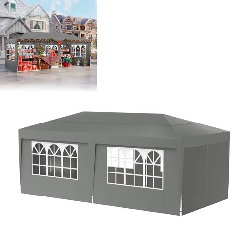 LZQ Pavillon 3x6 Faltpavillon mit 6 Seitenwänden, Wasserdichtes Faltzelt, Outdoor-Pavillon mit UV-Schutz, Höhenverstellbar, inkl. Stauraumtasche & Bodenzubehör, Silbergrau