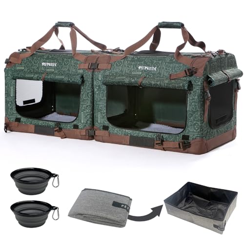 Image of Extra Large Cat Carrier Soft Sided, Portable Small Dog Carrier for 2 Cats, 24 inchx16.5 inchx16 inch Car Travel Folding Comfortable Design with Litter Box and Bowls, Green-2+ Litter Box+ Bowls