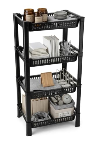 Image of U-Max Multi Tire Kitchen Storage Rack, Plastic Utility Shelf Organiser, Space Saving Storage Solution, Revolving Vegetable Rack (Black, 4)