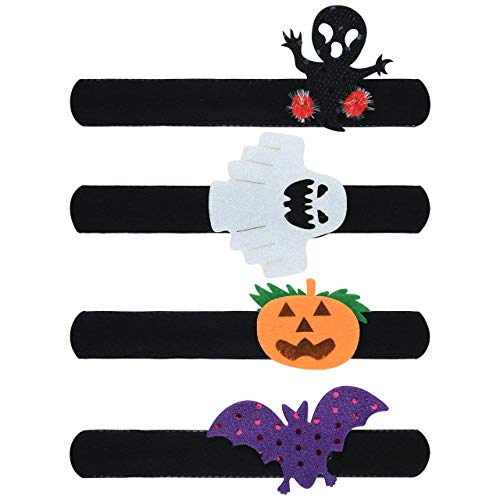 Bluecell world Pack of 4 Halloween Slap Bracelets Pumpkin Ghost Slap Bands Light Up Pumpkin Bat Party Favors Wristband for Boys and Girls Birthday Party Halloween Favors