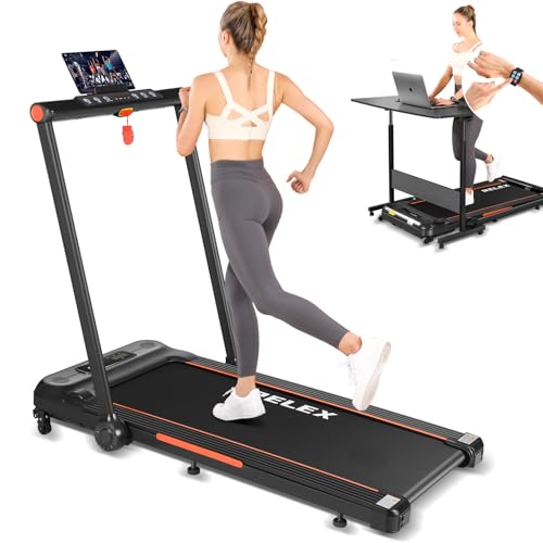 RELEX Treadmills for home Foldable,Easy Storage for Walking Pad with Incline,Hifi Bluetooth speaker,Dual LED Display,No Assembly,Wristband Remote,42x105cm Running Belt,Adjustable Speeds 0.8-14km/h