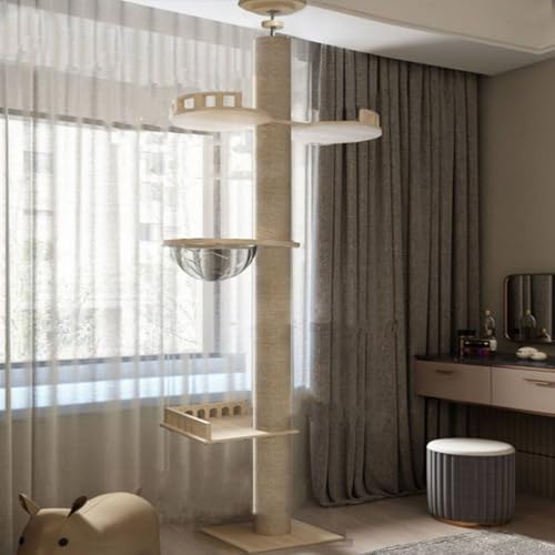 「DOGKING」 タワーキャット,木登りタワー 宇宙船ハンモック付き シングル キャットタワー 突っ張り 猫タワー 省スペース,スリム 爪とぎ 全縄巻き 運動不足 ストレス解消 太い支柱 多頭飼い 安定性良い 猫ツリー キャットランド キャットポール,キ