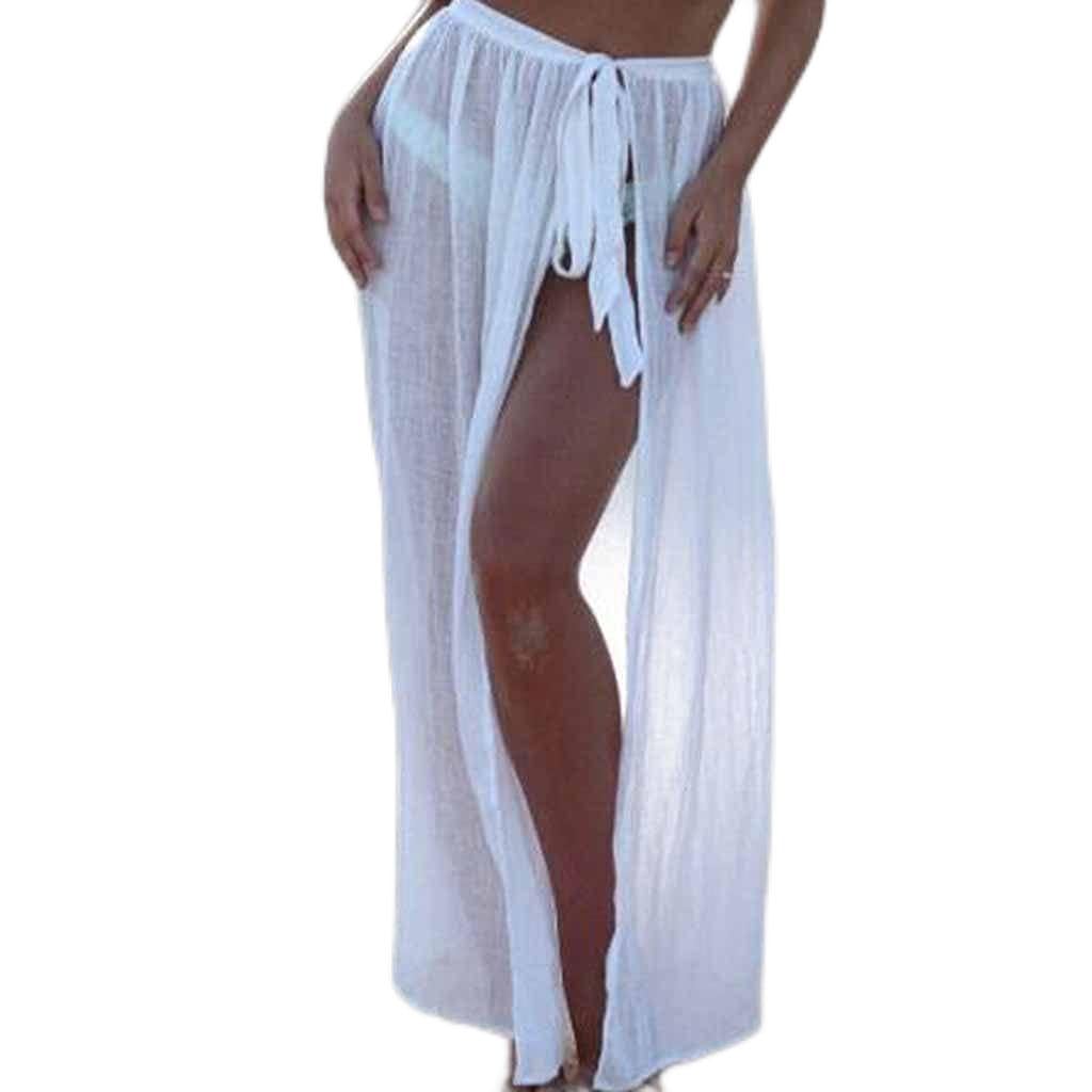 Letnie seksowne kobiety Cover Up stroje kąpielowe Sheer Beach Maxi Wrap Spódnica z wysokim rozcięciem Sarong Pareo Casual Cover-up Beachwear (kolor: szary) (niebieski) (niebieski)