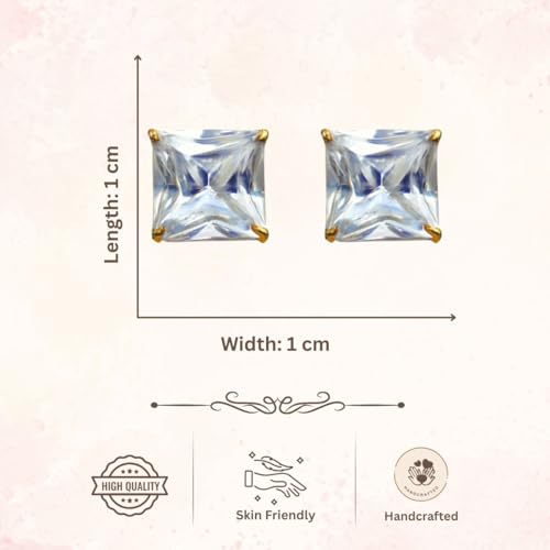 Image of ACCESSHER Gold-Tone Square Contemporary Stud Earrings | Fashion Jewellery, Valentine Gift for Girlfriend | Trendy Earrings for Women and Girls
