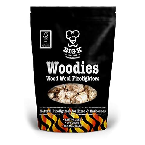 Big K Woodies Firelighters, Bag of 24 Natural Wood Wool BBQ Firelighters Cover