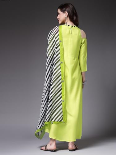 Stylum Women's Solid Rayon A-Line Kurta With Dupatta (Kdgreencolder44_Lime Green, Xxl)