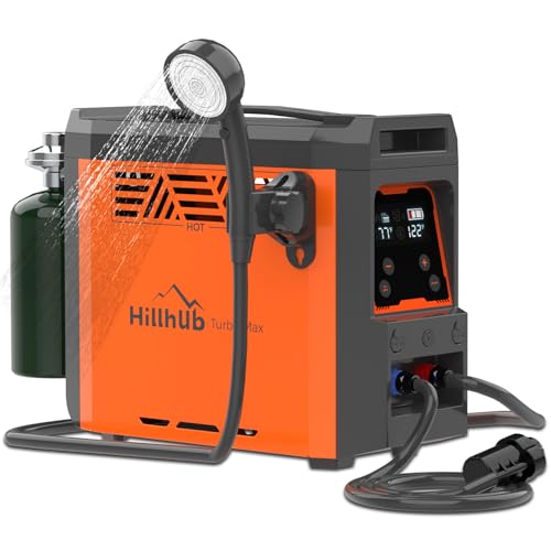 Hillhub Portable Propane Water Heater for Camping, Instant Hot Water Heater On Demand with 4000mAh Battery for Outdoor Showering and Cleaning, Included Water Pump & Showerhead