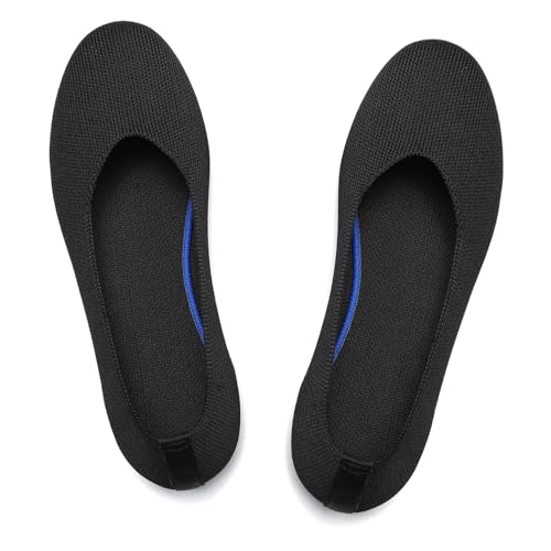 Women's Ballet Flat Dressy Casual Knit Shoes Round Toe Women Mesh Flats Black