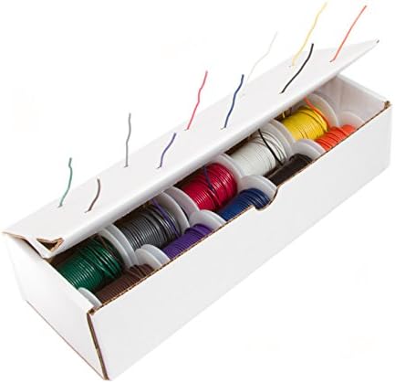 24 AWG Gauge Stranded Hook Up Wire Kit, 25 ft Length, 10 Colors, 0.0201" Diameter, PTFE, 600 Volts