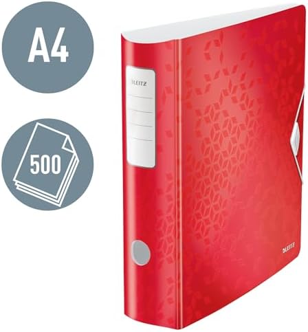 Leitz WOW telli dosya, metalik kırmızı, A4 klasör, kavisli sırt, 82 mm genişlik, elastik sabitleme, hafif poli köpük malzeme, 11060026 - Görsel 2