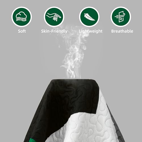 Image of Tyrot 3 Piece Green Quilt Full /Queen Size Green Black White Bedding Set | Lightweight Bedspread, Geometric Coverlet with 2 Sham, Modern Abstract Soft Microfiber, Bed Cover for All Season, 90''x96''