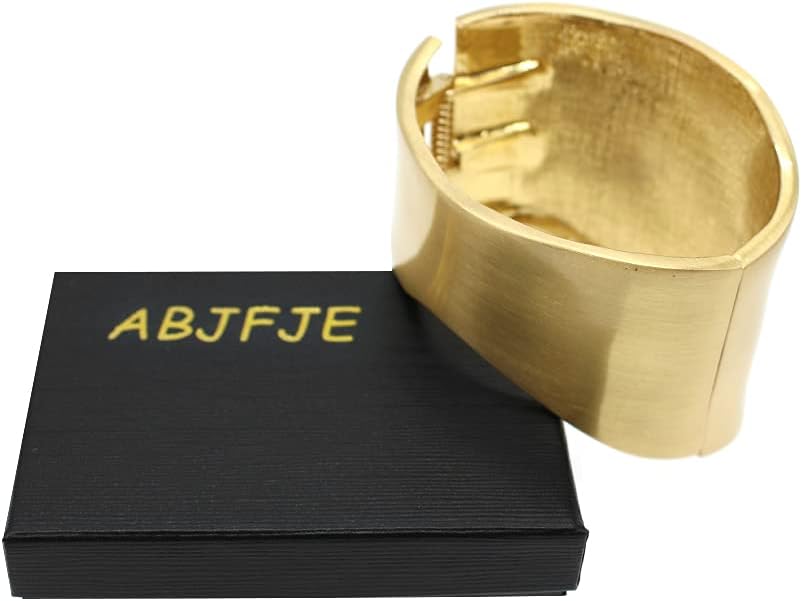 ABJFJE Fashion Exaggerated Wide Grooved Brushed Cuff Hinged Bangle Bracelets Smooth Punk Statement Gold Bangles Bracelet for Women Jewelry Gift Gold - Image 7