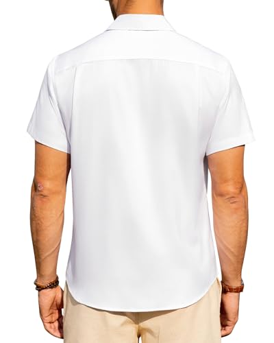 Image of Alimens & Gentle Mens Linen Shirts Short Sleeve Button Down Shirts Wrinkle Free Casual Vacation Beach Summer Tops