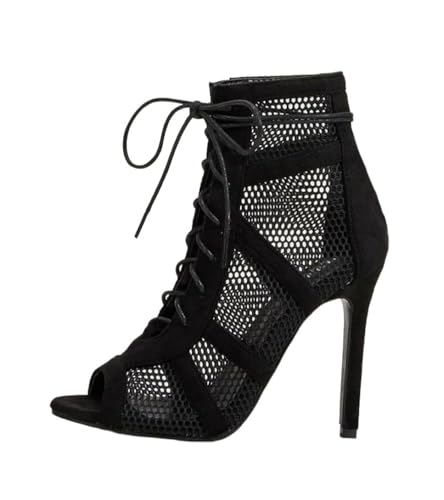 Women Dancing High Heels Shoes Basic Open To Lace-Up Front Mesh Stiletto for Dance Class Highheels Latin (A EU Footwear Size System Adult Numeric Medium 40)