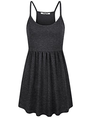 Hibelle Spaghetti Strap Cami Tank Tunic Tops For Women Summer Dressy Casual, Loose Fit Empire Waist Long Camisole Sleeveless T Shirts Blouse Maternity Pregnancy Stretchy Knit Basic Dark Grey Small #TOP26