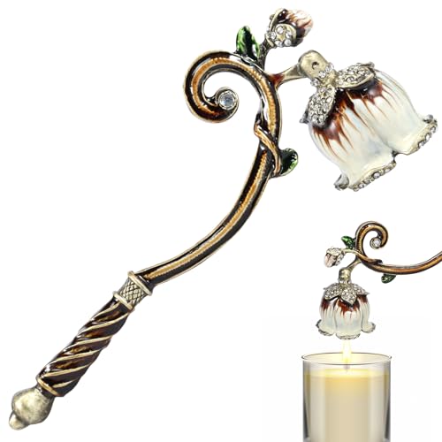 Candle Snuffer, Elegant Decorative Candlesnuffer with Long Handle Vintage Flower Wick Flame Snuffer Candle Stopper Decorative Candle Extinguisher Metal Candle Tool for Putting Out Candle Flame (green)