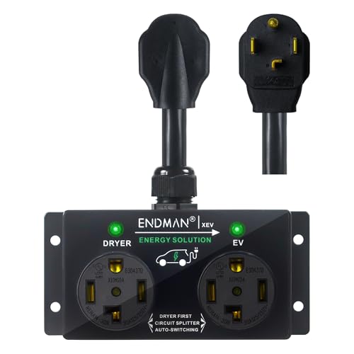 ENDMAN Automatic Power Switch for Dryer and EV Charger (NEMA 14-30P Only) - Intelligent Splitter Sharing 240V Outlet - Level 2 Home Charging Station for Renters - Compatible with Tesla & All EVs