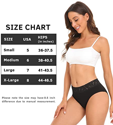 Rhyff Womens Underwear Cotton Bikini Panties Lace Soft Hipster Panty Ladies Stretch Full Briefs 5 Pack(R6004Xl-Black) X-Large #TOP5