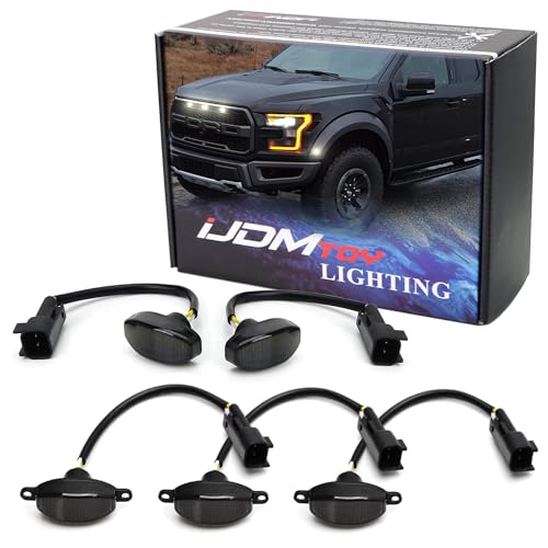 iJDMTOY 5-Piece Smoke Lens 60-SMD LED Front Grille Running Lights and Front Fender Flare Side Marker Lights Compatible With 2010-2014 Ford Raptor, Xenon White