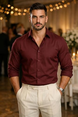Image of IndoPrimo Men's Cotton Shirt with Stylish Full Sleeves Spread Collared Neck Solid Pattern Western Style Classic Fit and Standard Length | Casual Shirt for Man