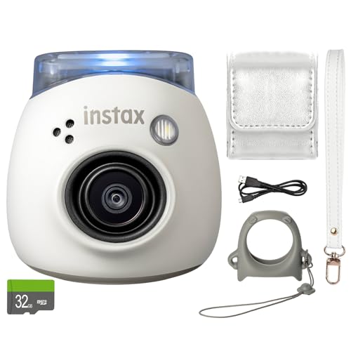 FUJIFILM INSTAX PAL Fuji Digital Camera Milky White + Custom Case & 32gb Memory Card Accessory Bundle