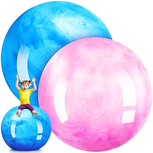 Meooeck 2 Pcs Giant Bouncy Balls Large Rubber Inflatable Marbleized Bouncing Giant Beach Balls for Kids and Adult, Pump Not Included(27 Inch,Light Pink, Light Blue)